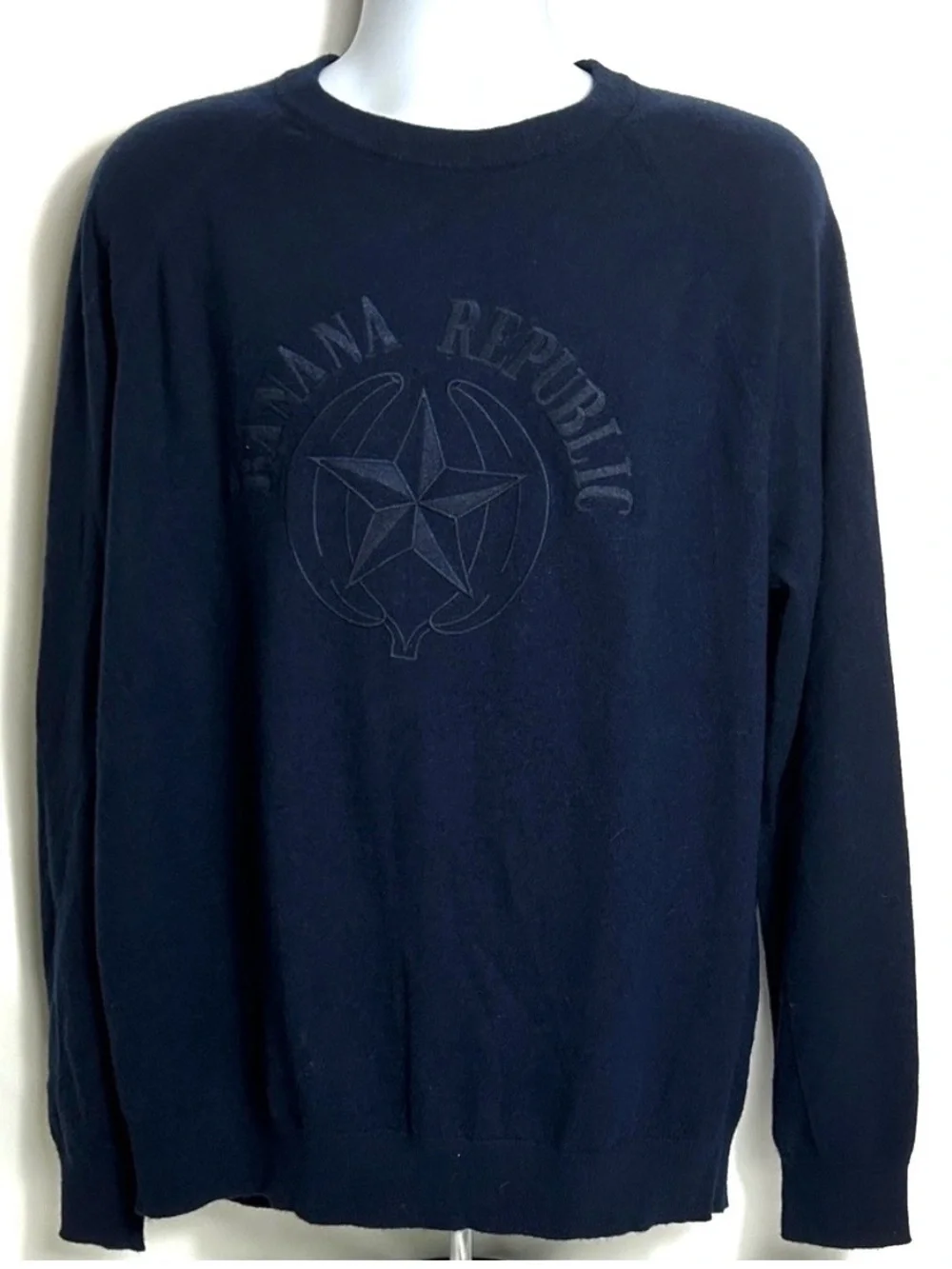 Banana Republic Men's XL Dark Blue Cashmere Wool Blend Pullover Logo Sweater